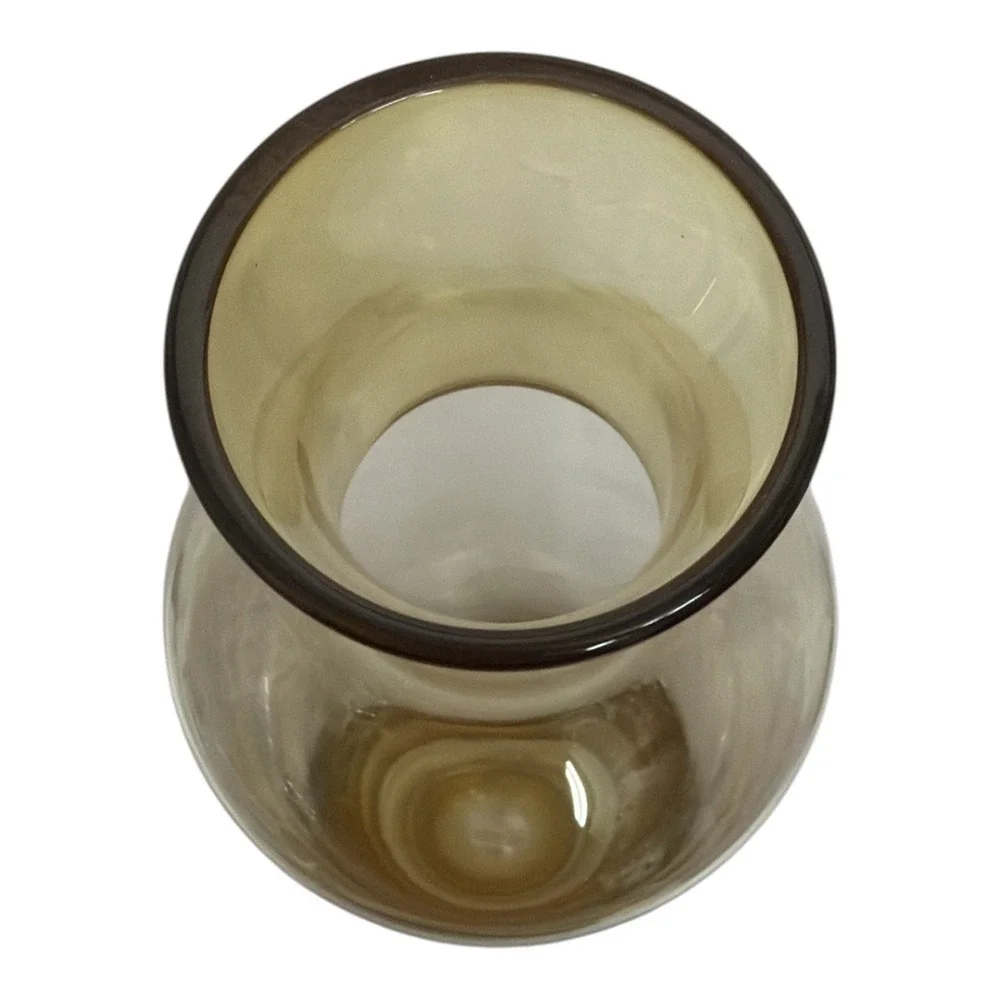 Krosno hand-blown glass vase olive decanter design Bubble Bottom MCM Yellow EUC